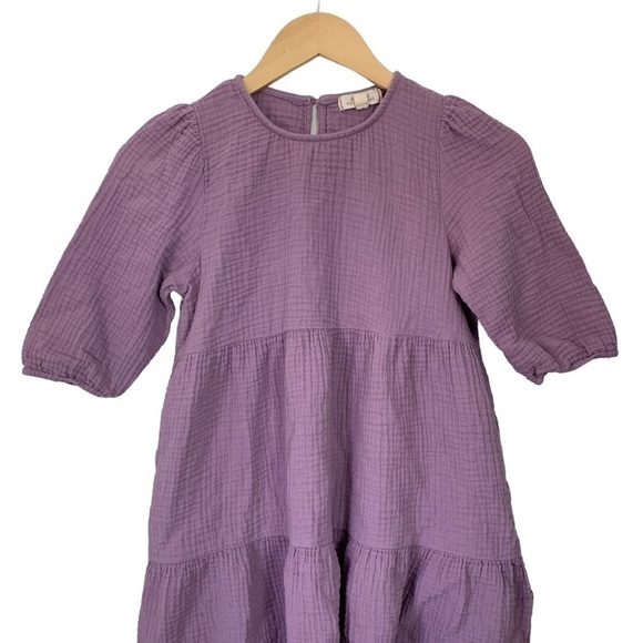 Walking on Sunshine Double Gauze Cotton Tiered Dress Size Large Lavender Girl’s - Picture 3 of 12